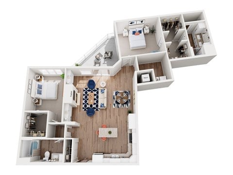 Floor plan for 2 beds, 2 baths, 1608 sqft